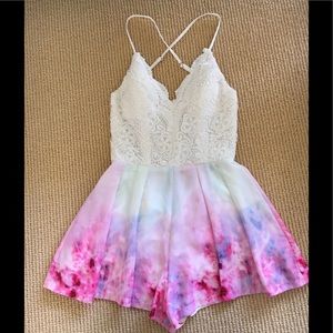 Pink and White Romper. Size S